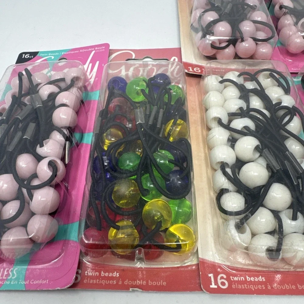6 Pack - 16 Each Goody Girls Twinbead Bubble Ponytailers -White Pink Colorful